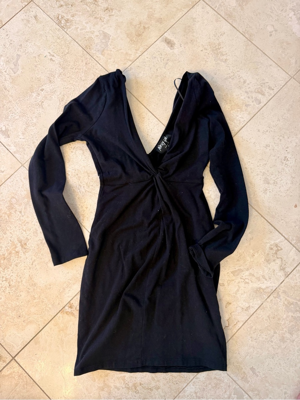 Nasty Gal Black Long Sleeve Twist-Front Mini Dress